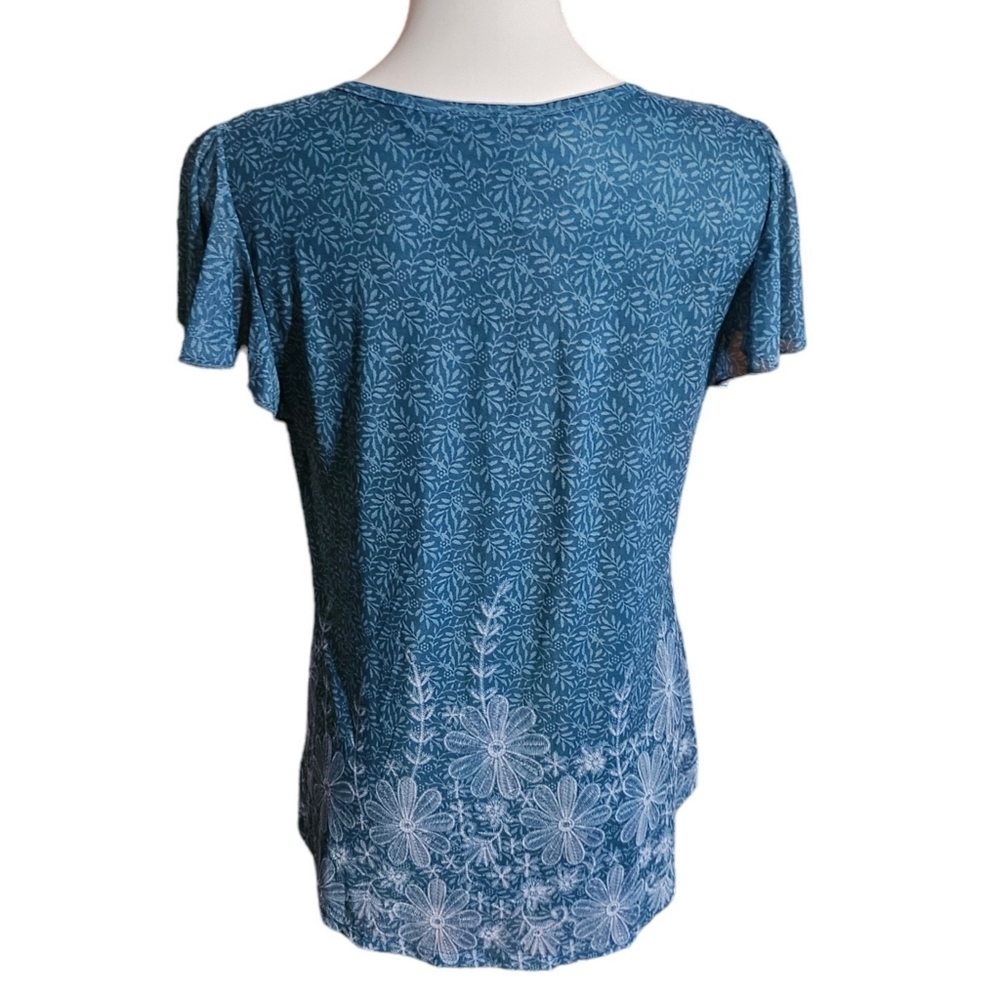 Timeson Double Layer Flutter Sleeve Floral Tunic Teal Size L - Picture 6 of 14